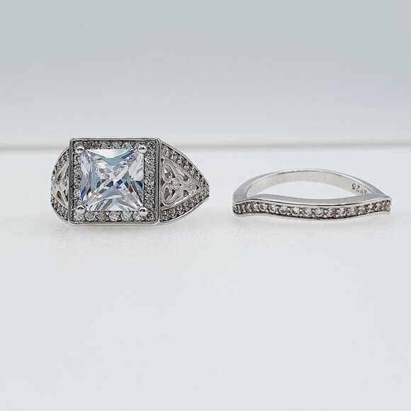 "925 Silver Beautiful High Cubic Zirconia Wedding Couple Ring, FB16FA1031 - Picture 3 of 3